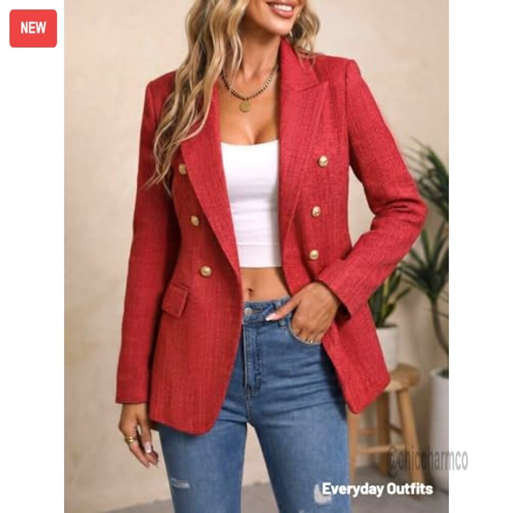 Women's Tweed Plaid Blazer Jacket Fully Lined Business Casual Work Coat - Picture 4 of 6
